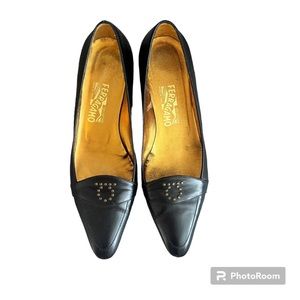 Salvatore Ferragamo Womens Nero Calf Alissa Black Loafers size 10B